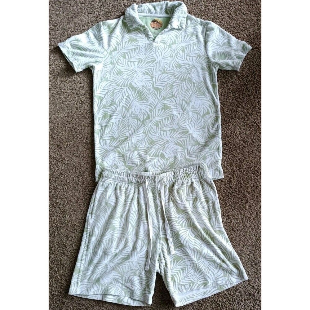 C&C California Mens 2 Piece Set Terry Cloth Small Green Swimming Shorts Top
